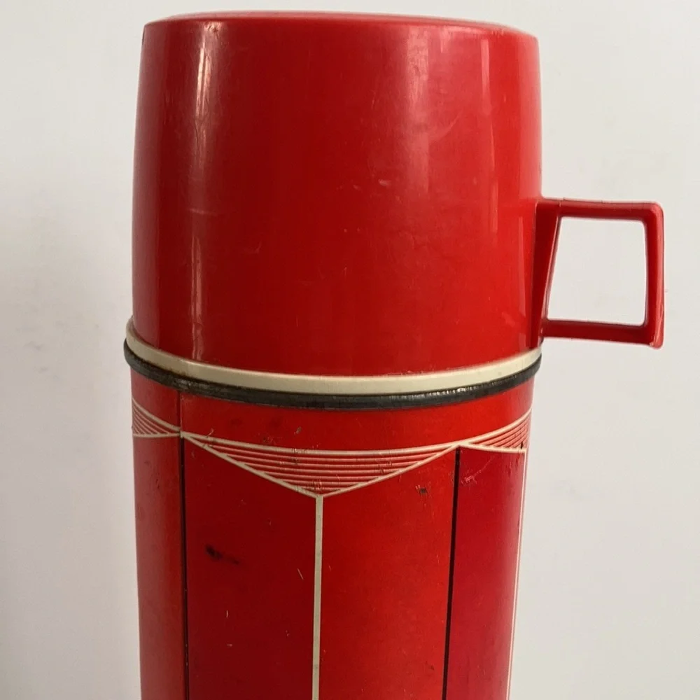 Vintage Thermos brand thermos red stripe 1974 King-Seeley Thermos Co.